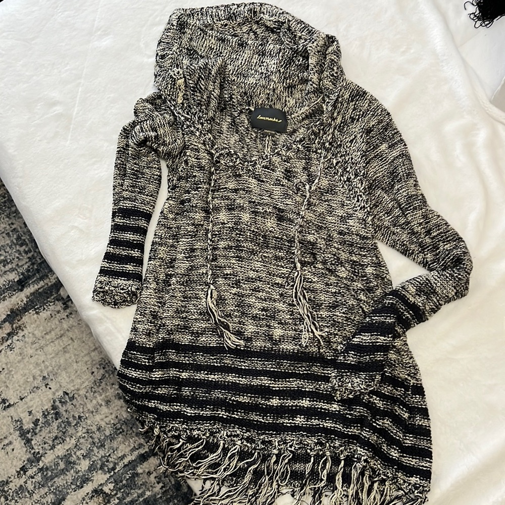Fringe Pullover Sweater with Hood